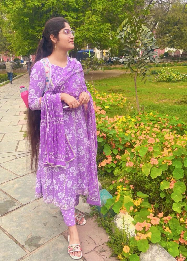 Lavender Floral Print Anarkali Suit