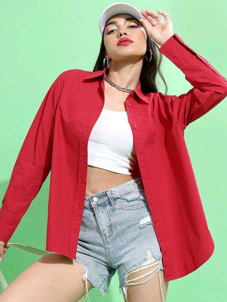 Tokyo Talkies Red Button-Up Shirt, XL size