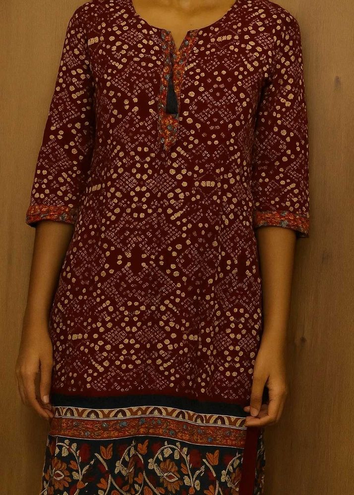 Maroon Printed Kurta