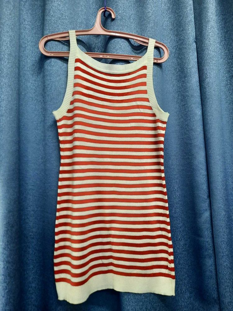 Cute Bodycon Dress With White-red Stapes 🎀