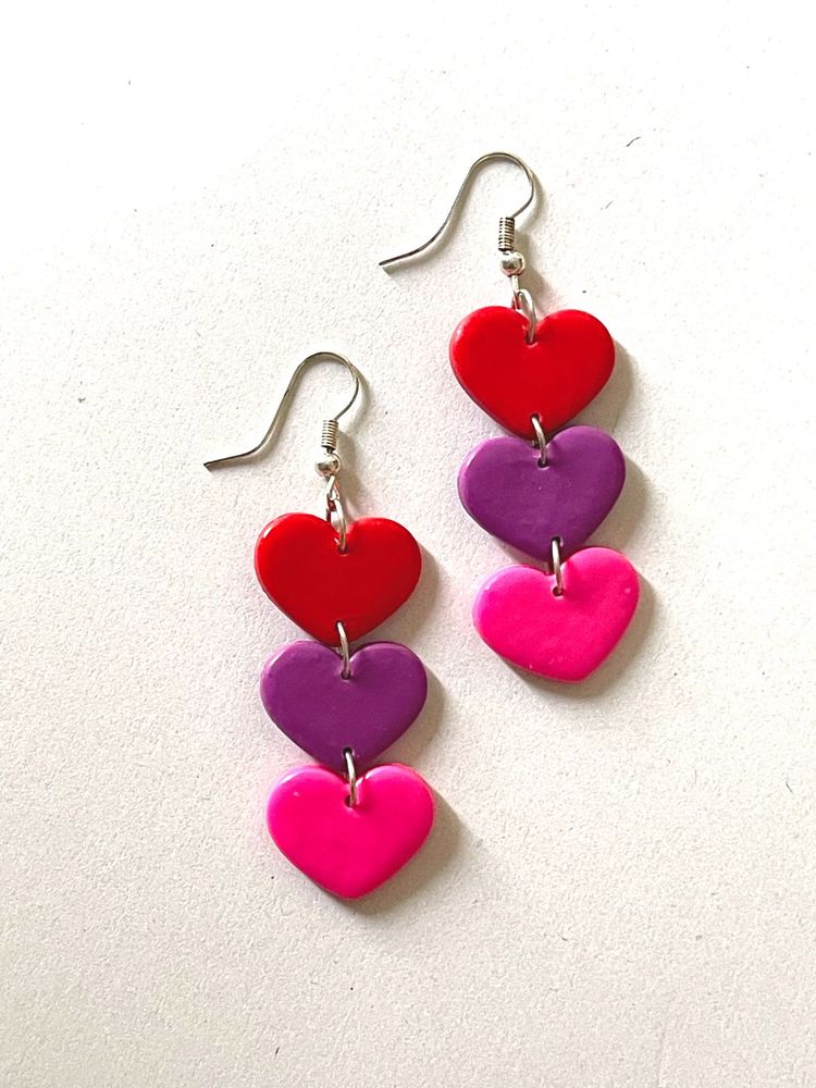 Tri Colour Heart Earring