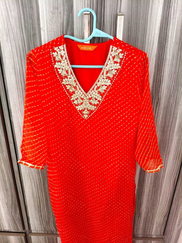 Lehariya Orange  Gotta Patti Embroidered Kurta
