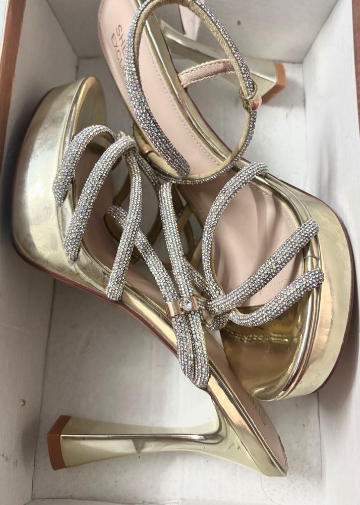 Gold Heels with Rhinestones