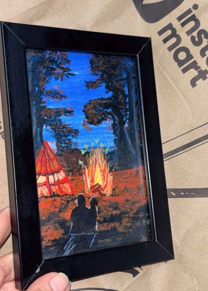 Framed Camping Scene Painting