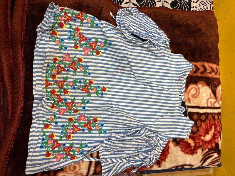 Striped Floral Embroidered Top