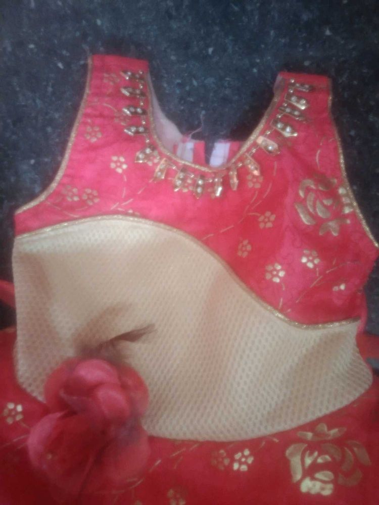Red &amp; Gold Embellished Party Dress