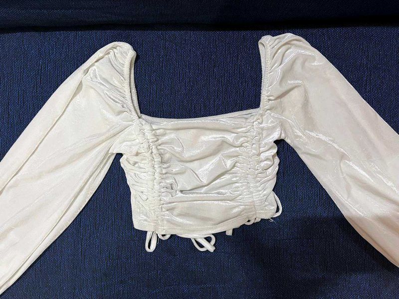 White Velvet Square Neck Top
