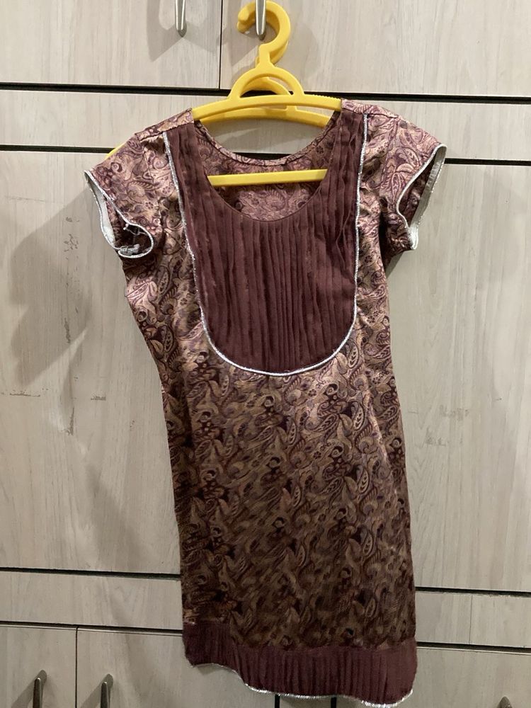 Patterned Brown Short Kurti