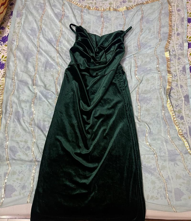 One Piece Dress with Velvet Fabric, Green Dresses