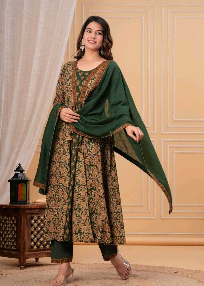 Green Multi Colour Two Layer Anarkali