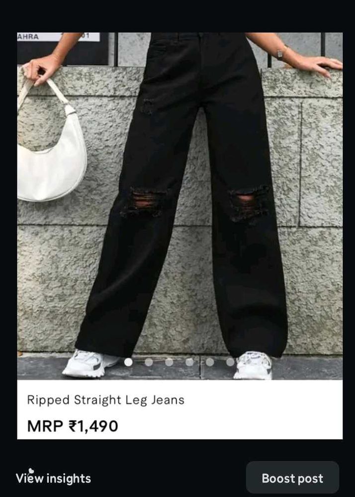 Ripped Black Straight Leg Jeans