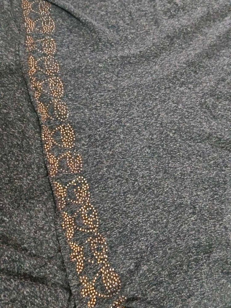 Embellished Gray Knit Top