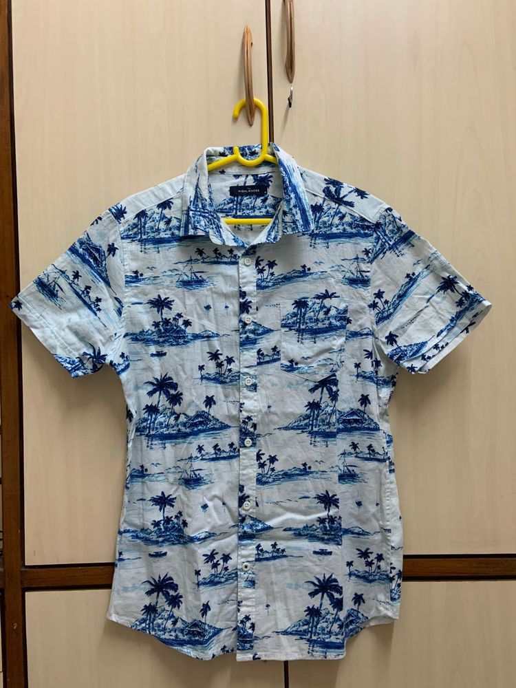 White And Blue Printed Shirt For Men
