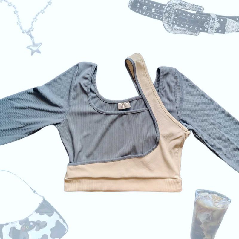 Unique Two-Tone Long Sleeve Top