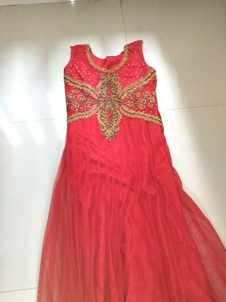 Red Embroidered Anarkali Dress