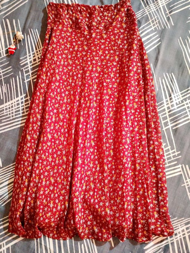 Floral Red Midi Skirt