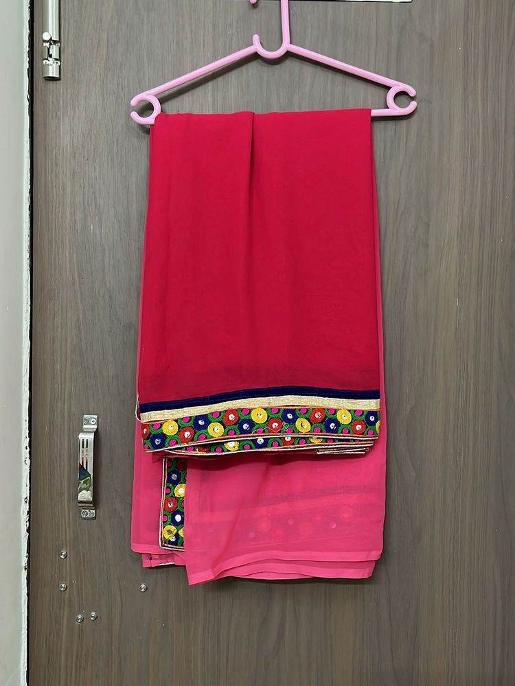Elegant Pink Saree Jaipuri boarder 3 shade saari