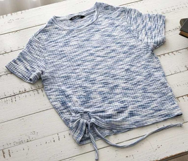 Blue &amp; White Tie-Front T-Shirt