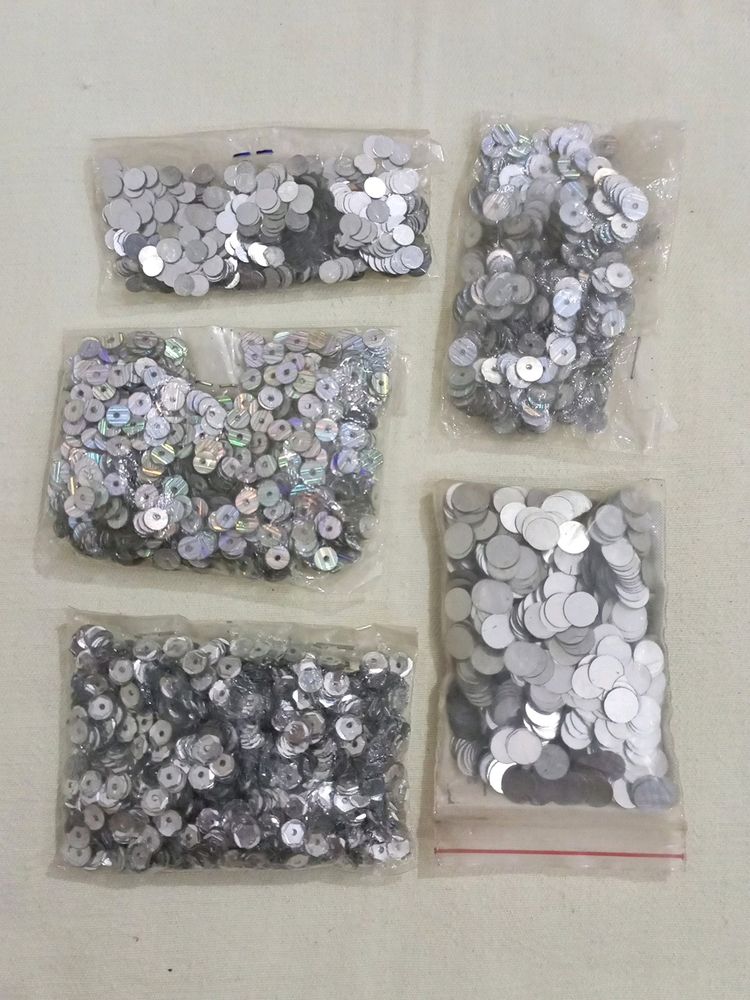 Chamki Material Sequence Silver Colour