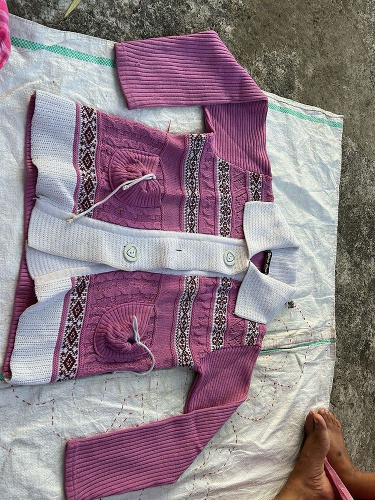 Pink Knit Cardigan Sweater