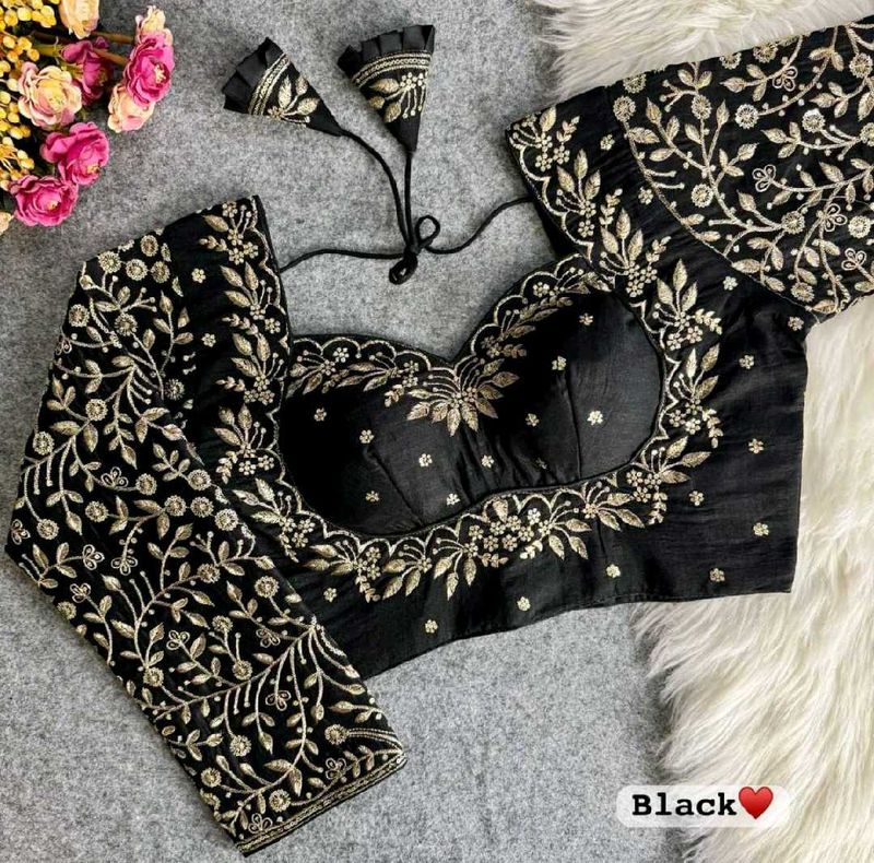 Elegant Black &amp; Gold Embroidered Blouse