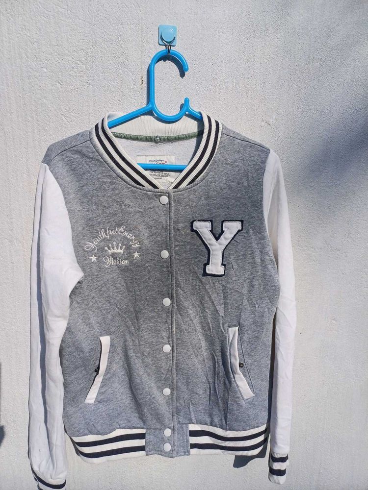 Grey Varsity Jacket - Size S