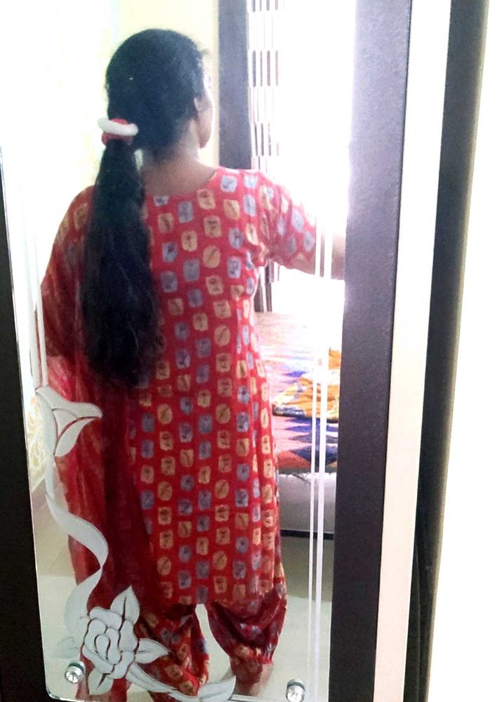 Red Printed Patiala Suit