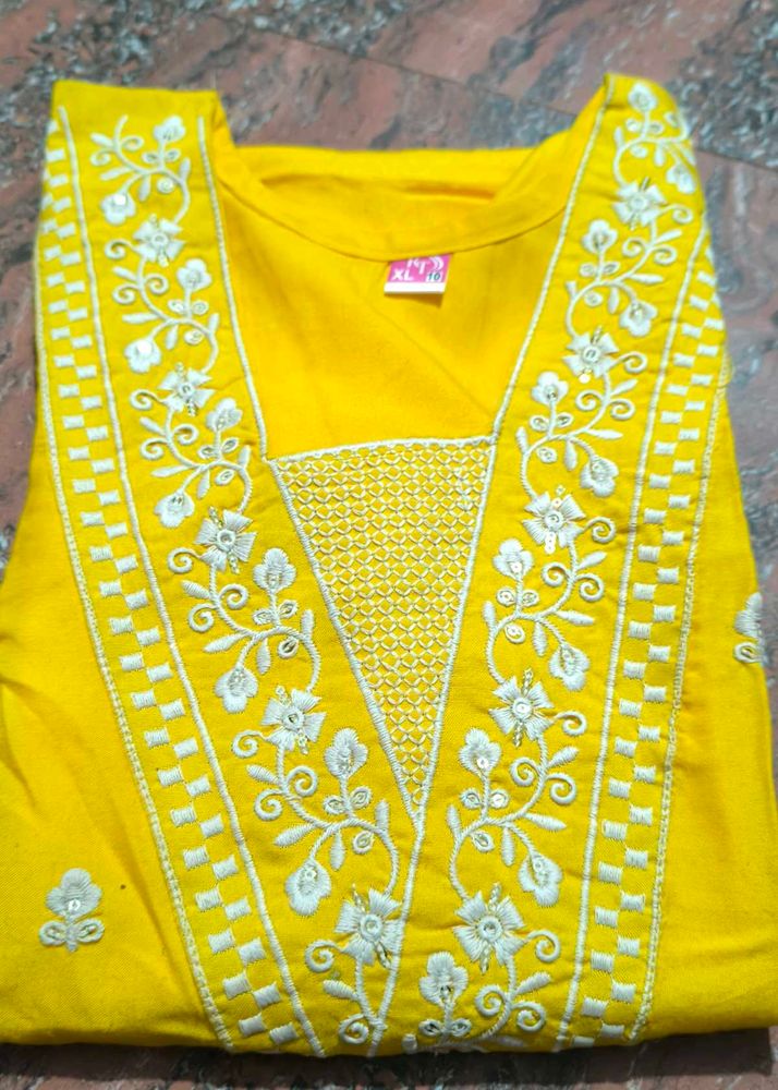 Yellow Embroidered Kurti