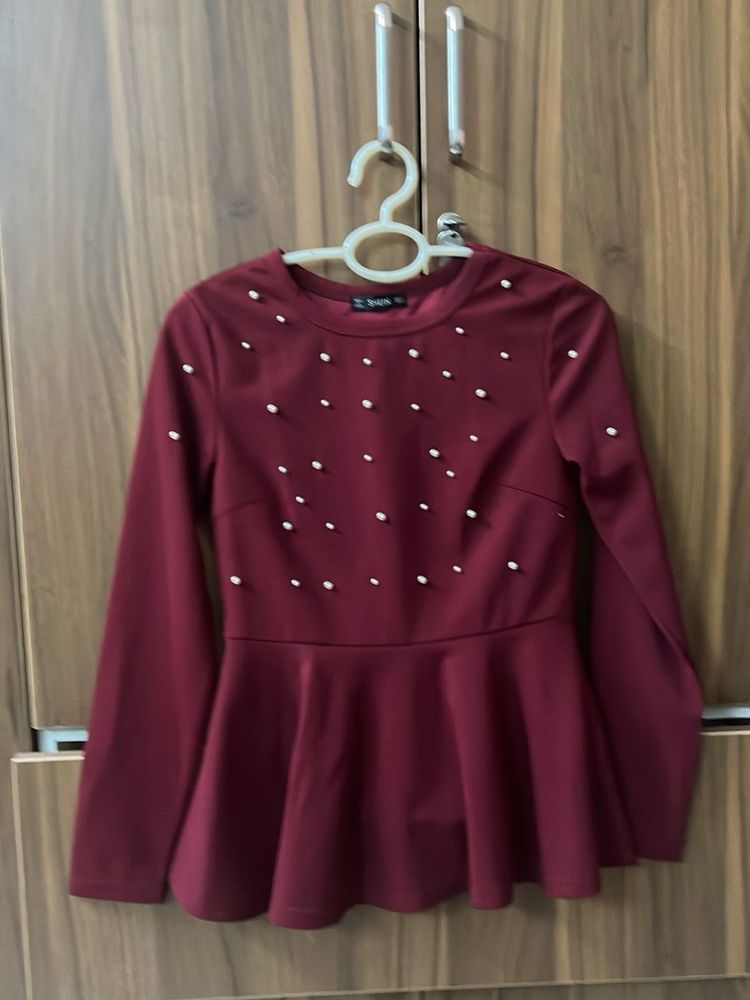 Burgundy Peplum Top