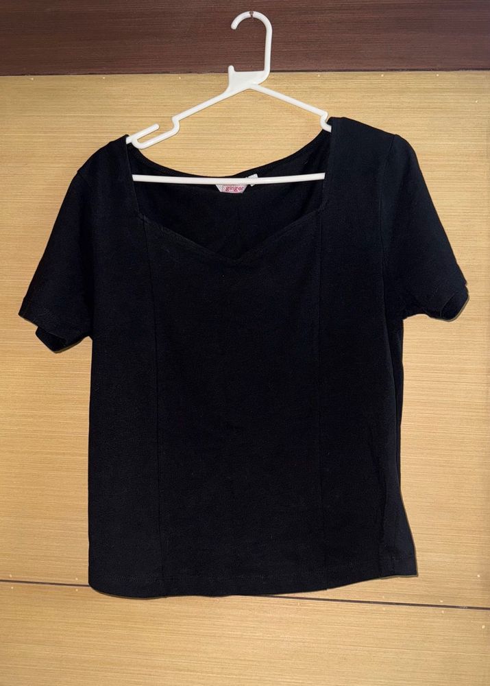 Black Sweatheart Neck Top