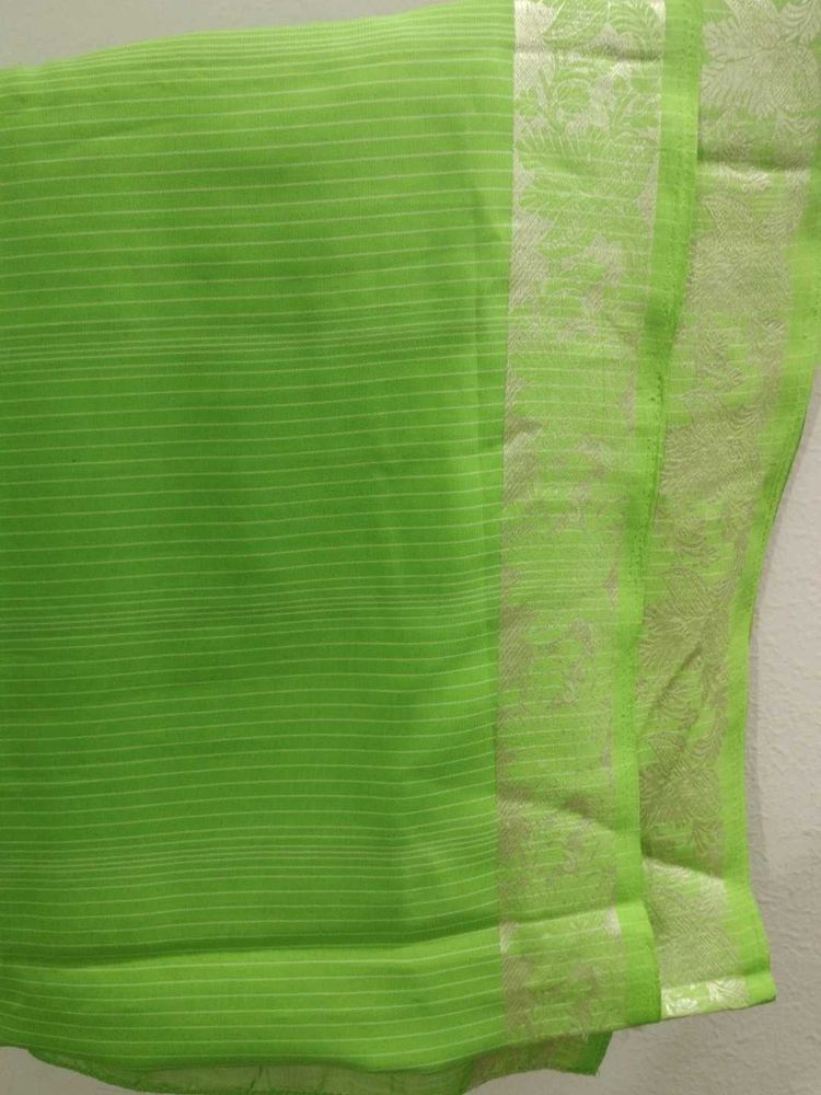 Elegant Green Saree with Silver Border