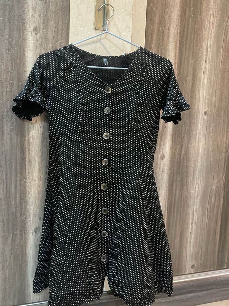 Black coloured white dotted pattern dress