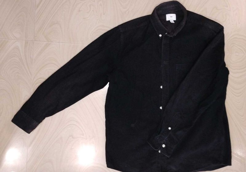 H&amp;M Black Corduroy Button Down Shirt