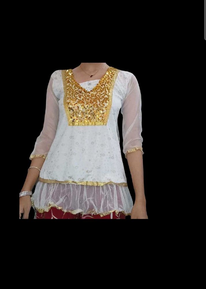 Sequin Detail White Tunic Top