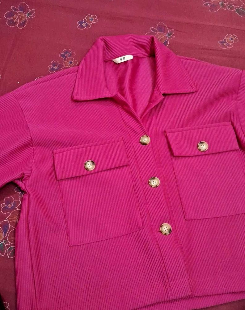 H&amp;M Pink Corduroy Button-Down Top