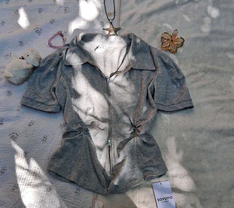 Savana Gray Zip-Up Top