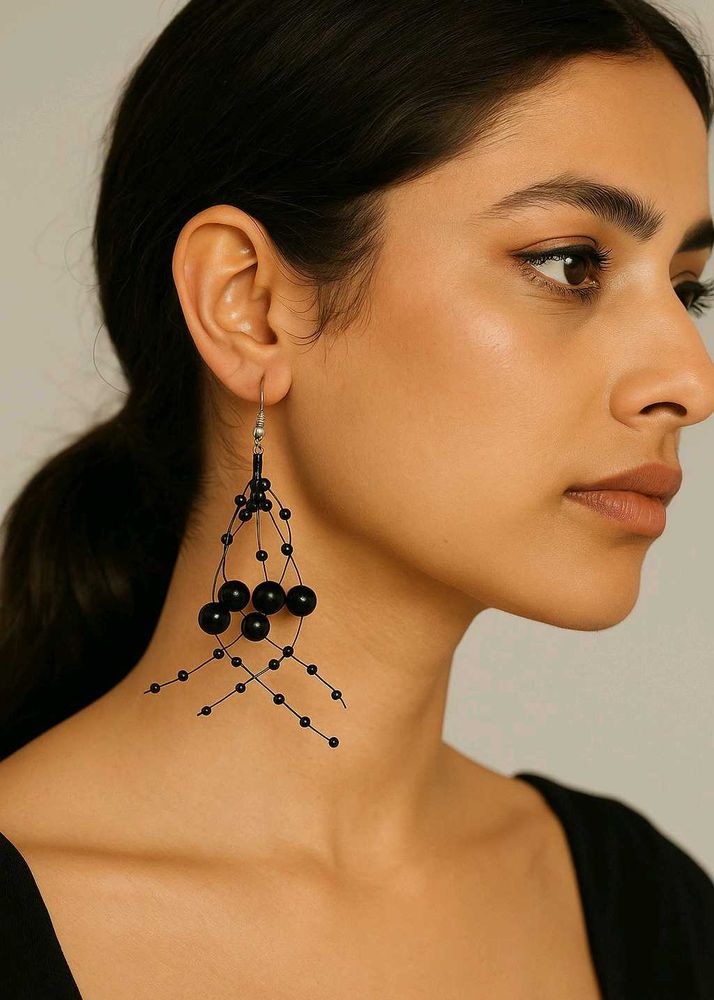 🖤 Elegant Black Statement Earrings/PearlEarning