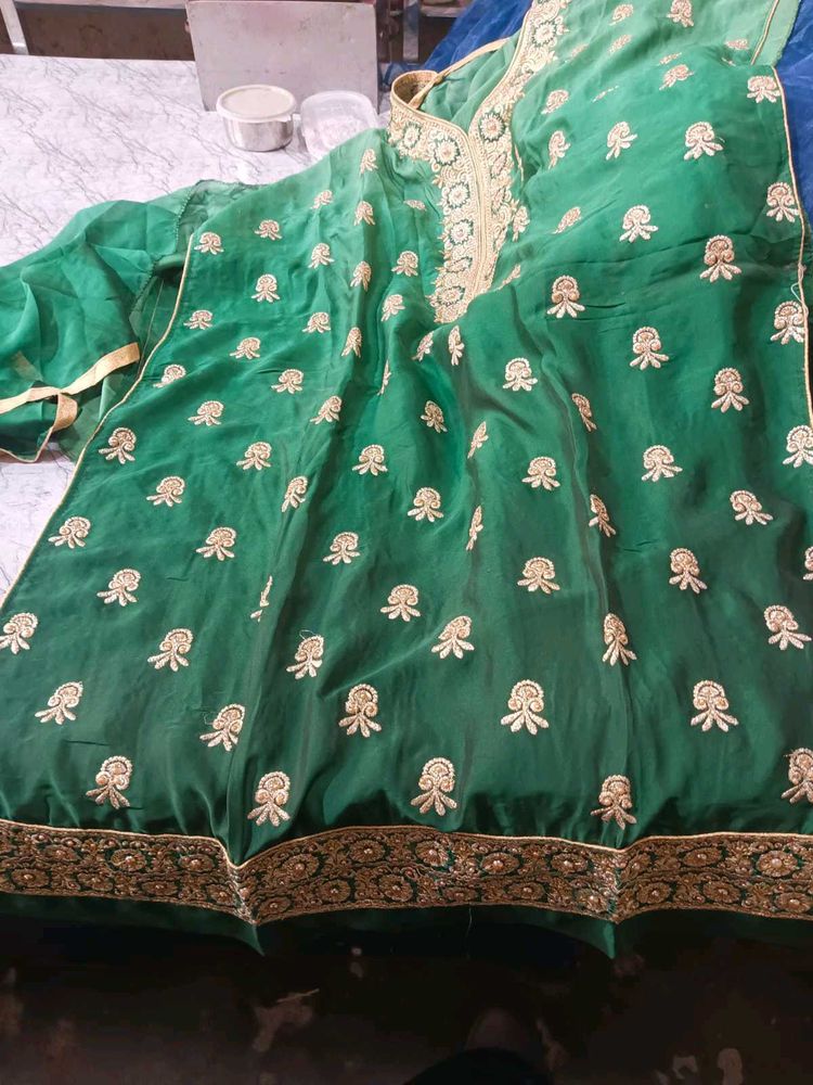 Green Embroidered Kurta fabric