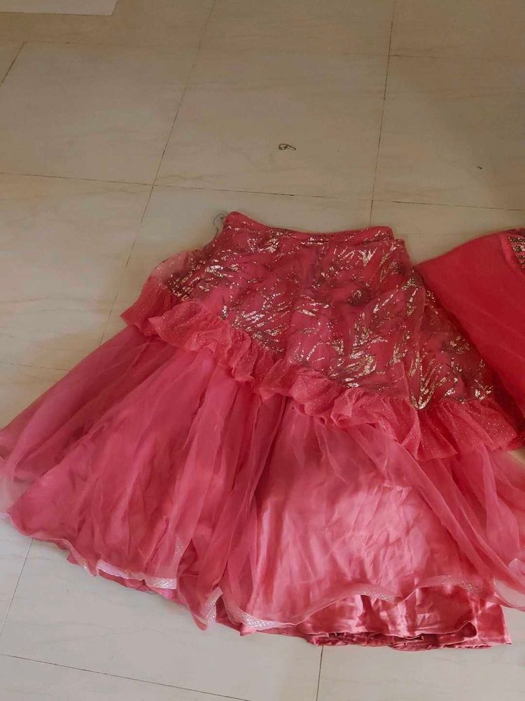 Net Lehanga Pink With Blouse And Dupatta
