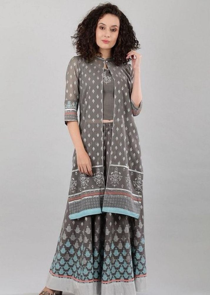 AURELIA GREY CROP TOP SKIRT WITH GILET