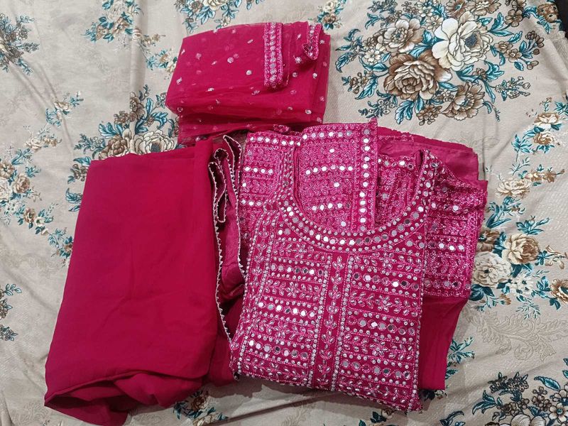 Pink Mirror Work Nayra Suit