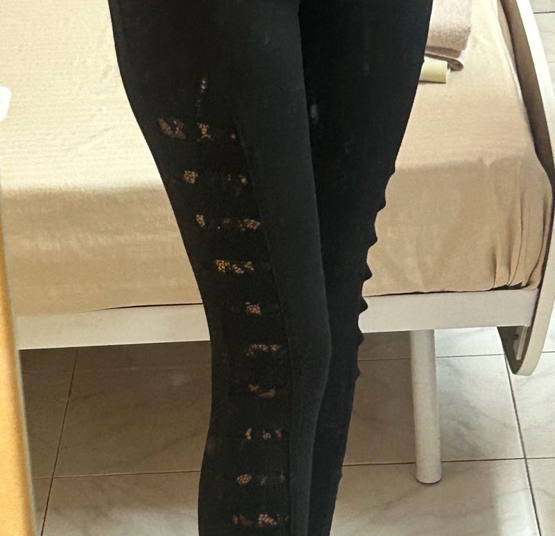 Black Lace Detail Leggings