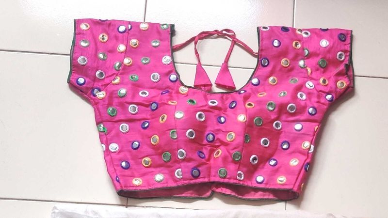 Pink Mirror Work Blouse Navratri Dandiya