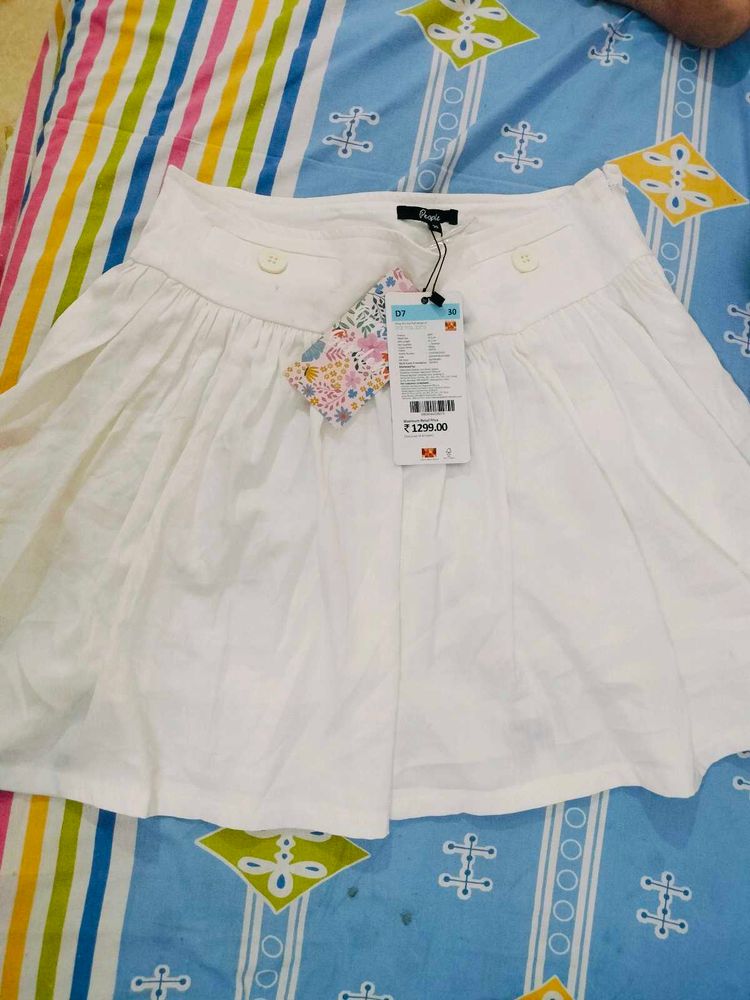 White Flared Skirt With Attached Shorts