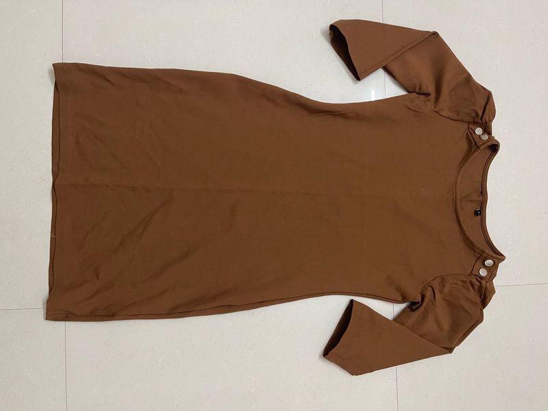 Brown Long Sleeve Midi Dress