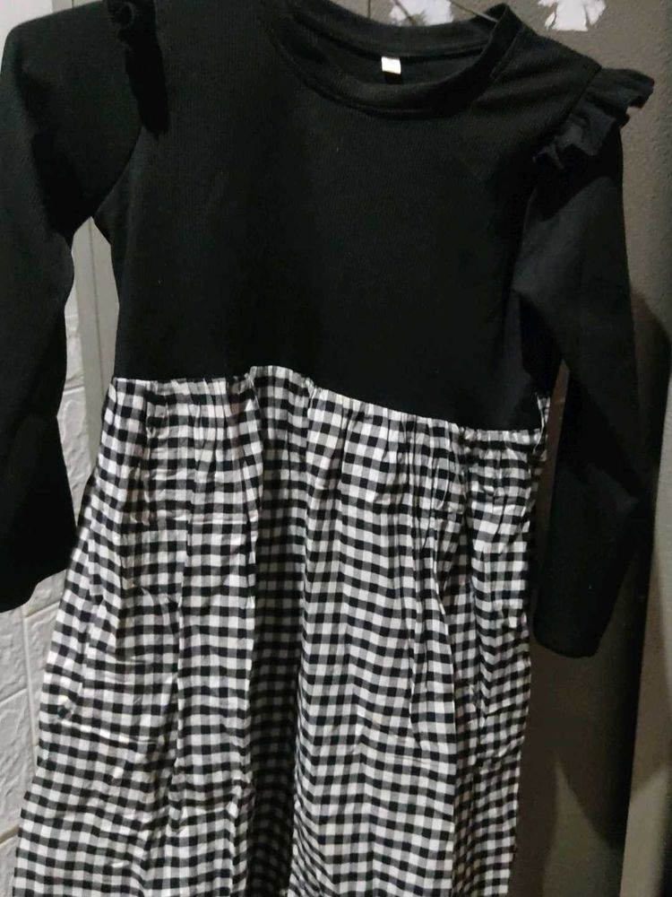 Girls Black Checkered Dress