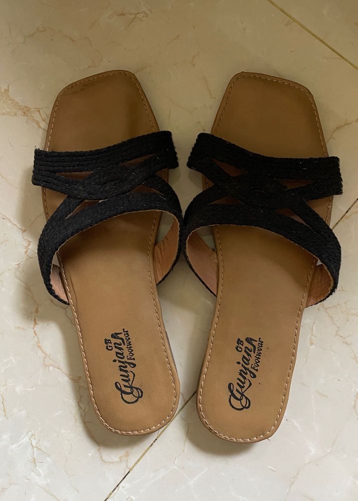 Chic Black Woven Sandals
