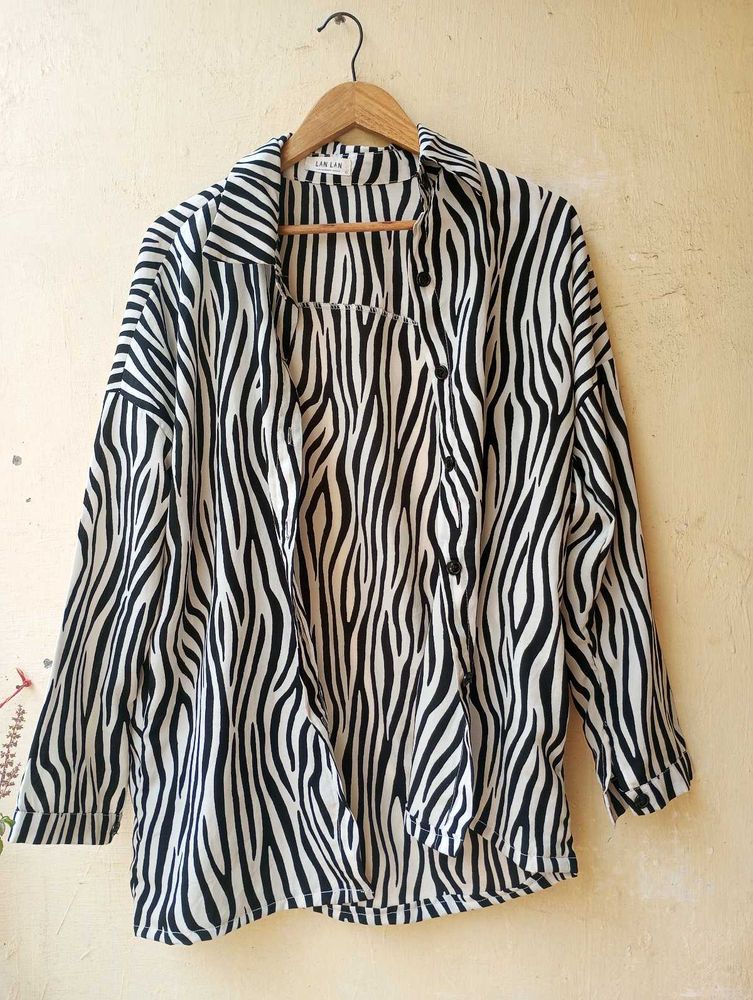 Zebra Print Korean Oversized Shirt (Women)