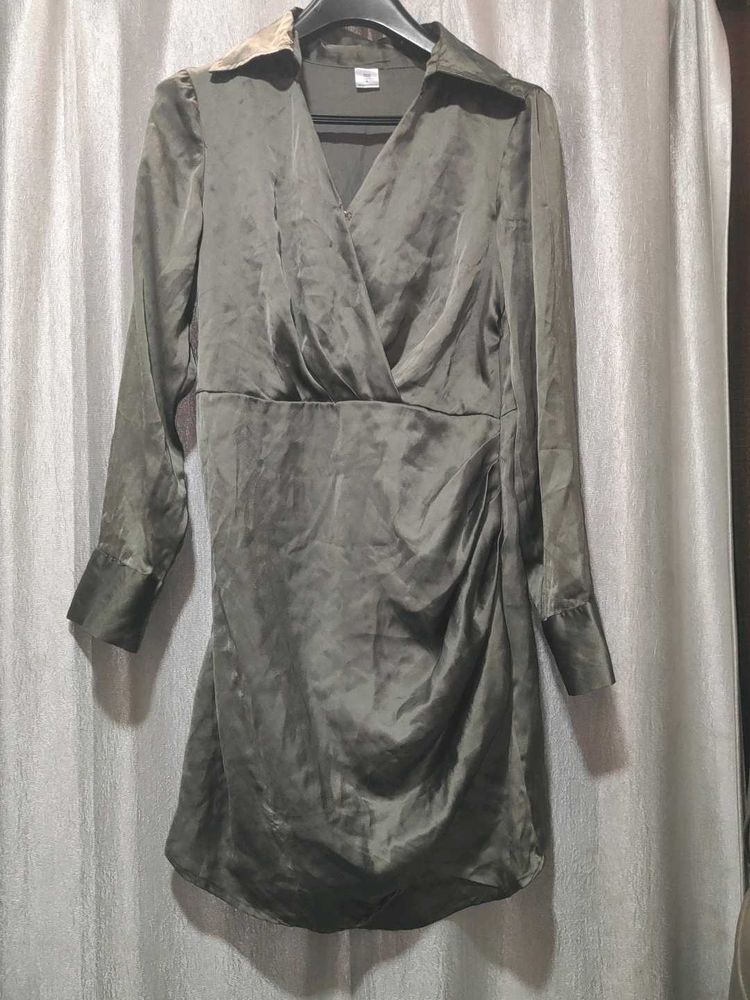 Olive Green Mini Wrap Dress