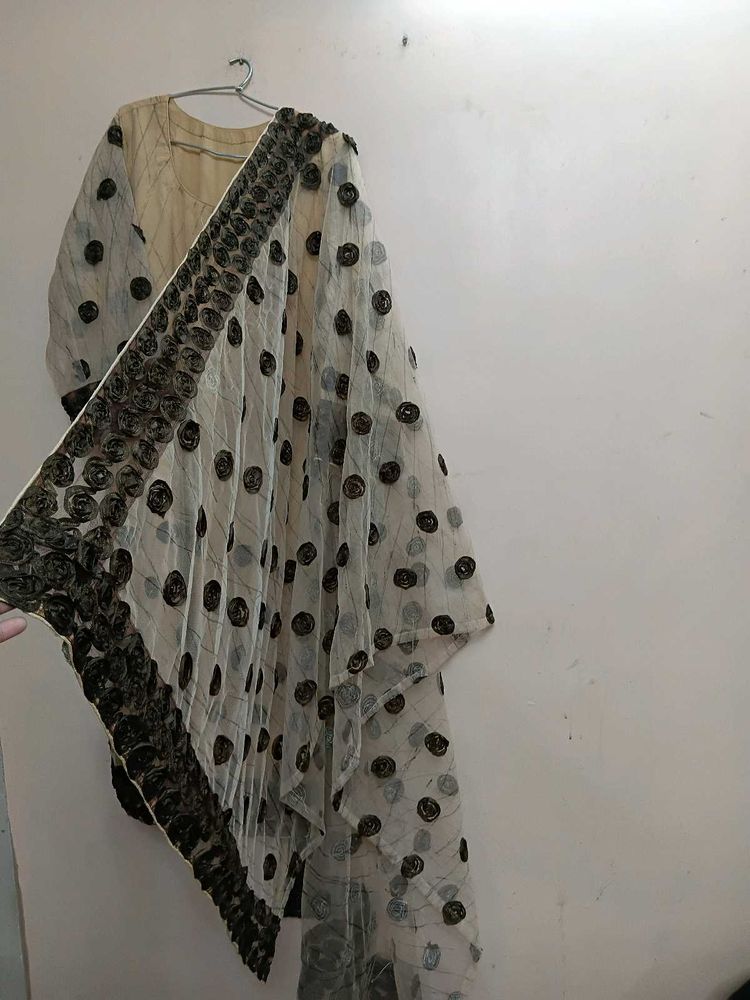 Plus Size Ribbon Work Kurti + Dupatta